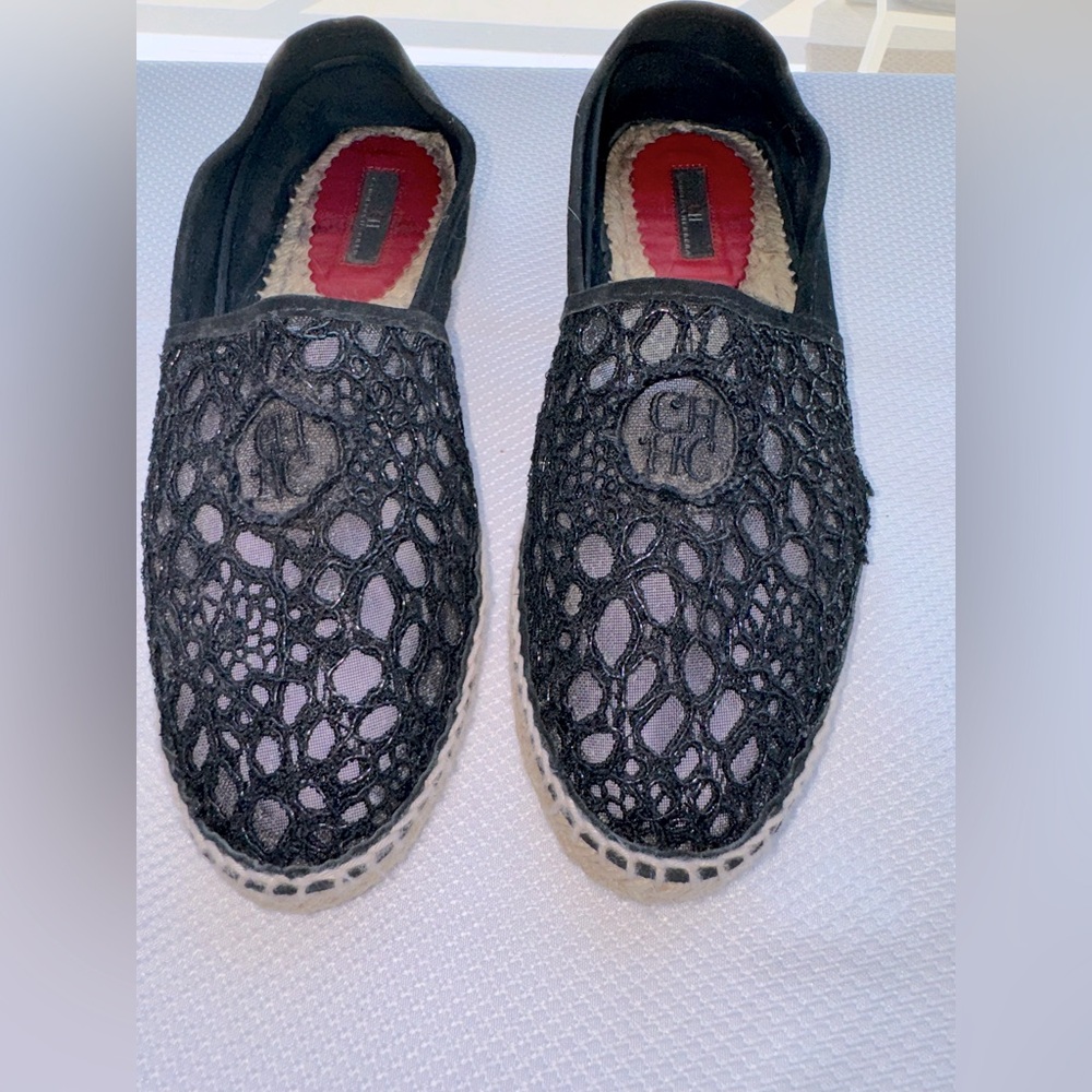 CH Carolina Herrera Black Corded Lace And Suede Trim Espadrille Size 40